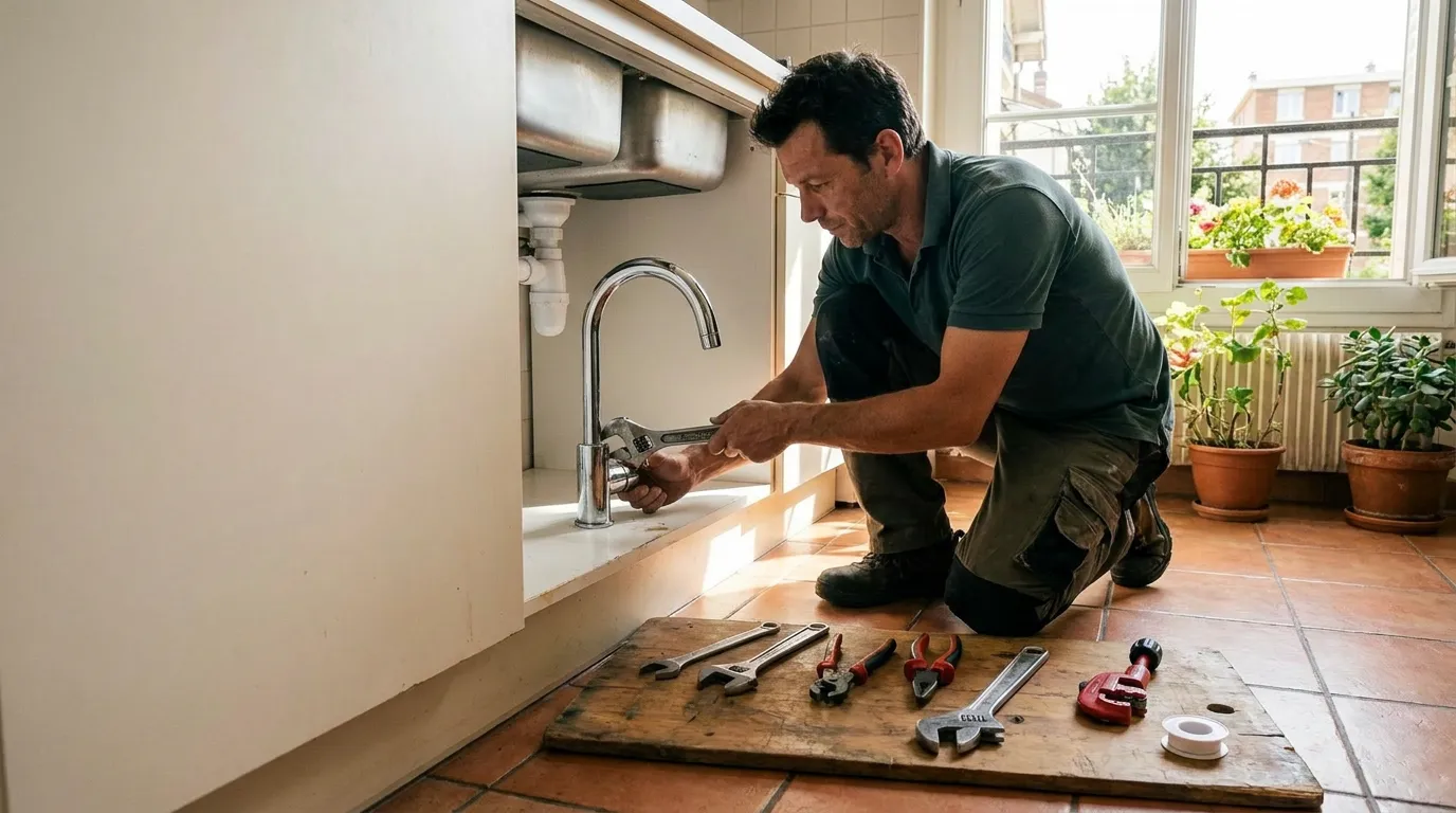 Pierre au travail sur une installation de plomberie chez un particulier à Antony